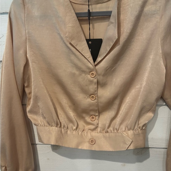 PrettyLittleThing NWT Champagne Satin Button Front Crop Shirt - Picture 4 of 10